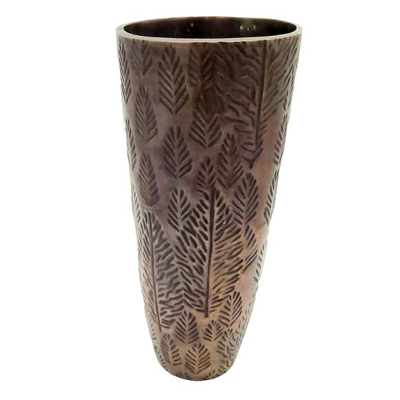 Stunning Bronze Art Vase with Leaf Pattern Vintage Cemetary-Style 5.13" × 11.75" - Picture 3 of 6